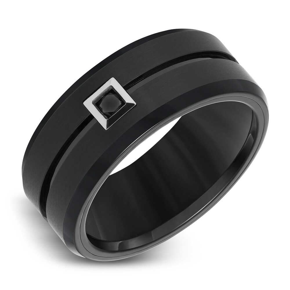 Black Diamond Wedding Band 1/10 ct tw Round Tungsten LT1lFYuw