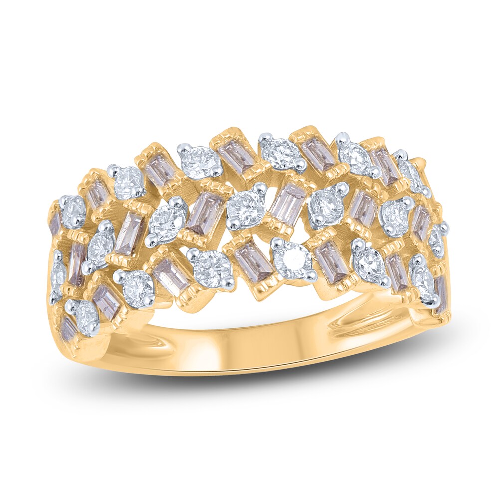 Brown & White Diamond Ring 1 ct tw Round/Baguette 14K Yellow Gold LcZkYSDd