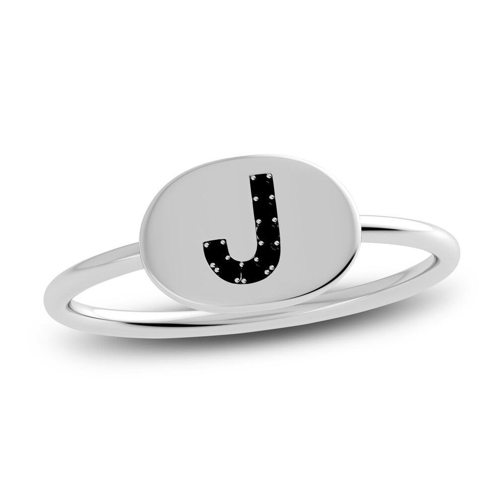 Juliette Maison Black Diamond Initial Oval Signet Ring 1/6 ct tw Round 10K White Gold LexTtigA