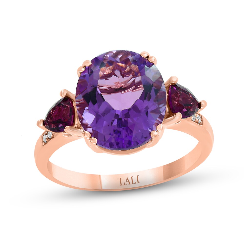 LALI Jewels Natural Amethyst & Natural Rhodolite Garnet Ring Diamond Accent 14K Rose Gold Lj6iOkIq
