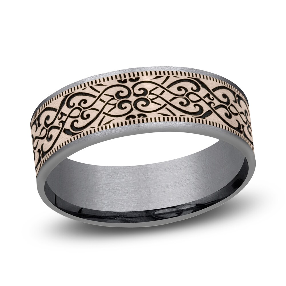 Men's Scroll Print Wedding Band Tantalum/14K Rose Gold 7.5mm Lyks5TA9