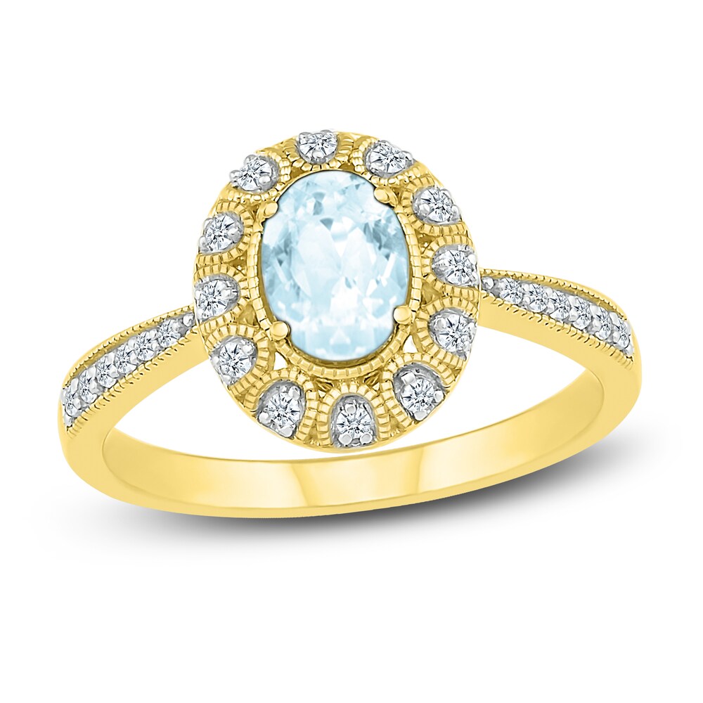 Lab-Created Sapphire & Natural Aquamarine Ring 10K Yellow Gold M8yMyjJt
