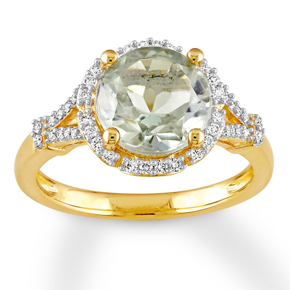 Green Quartz Ring 1/5 ct tw Diamonds 14K Yellow Gold MCaqmQHu