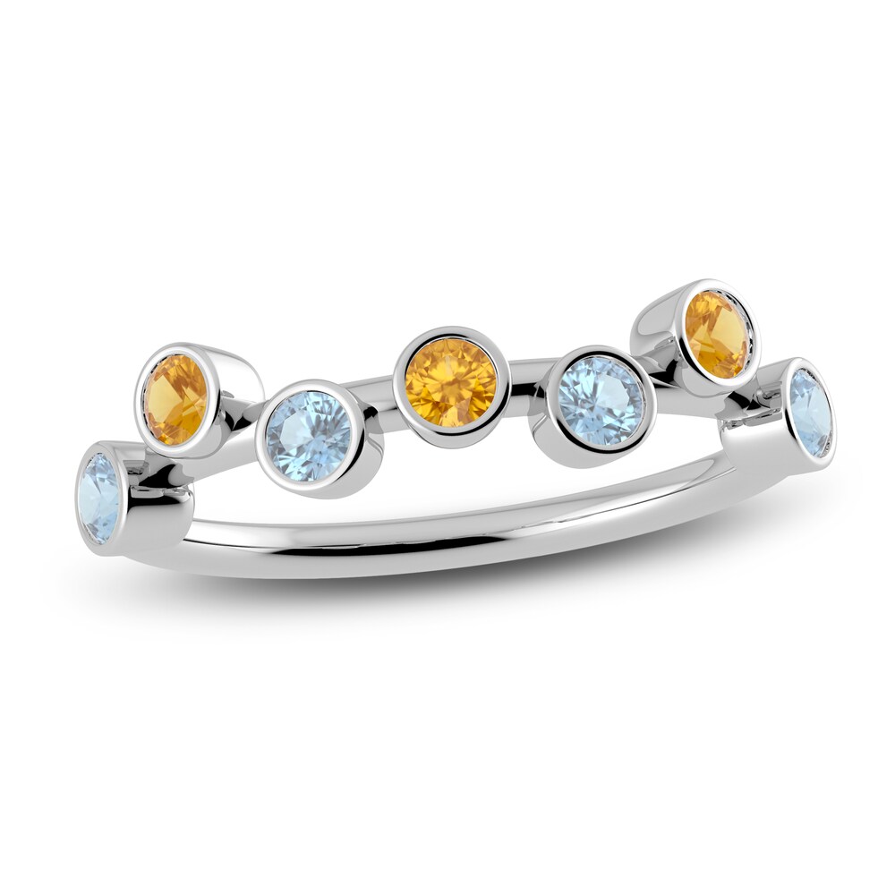 Juliette Maison Natural Citrine & Natural Aquamarine Ring 10K White Gold MFRVGz6d