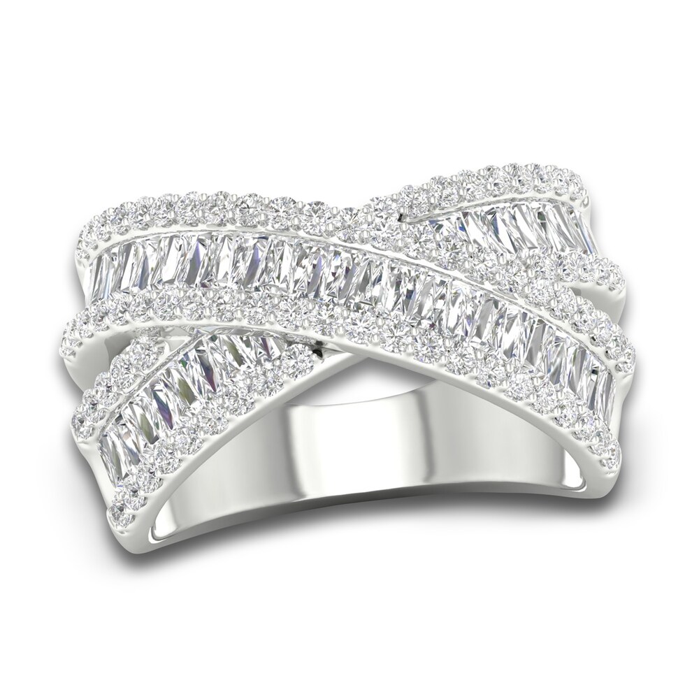 Lab-Created Diamond Criss-Cross Ring 1-3/4 ct tw Round/Baguette 14K White Gold MS1jhUzL