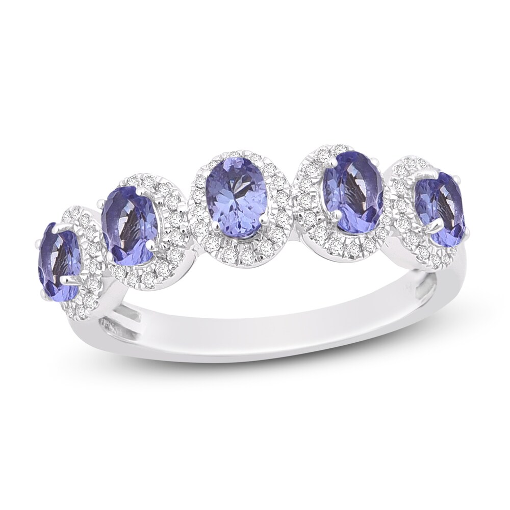 Natural Tanzanite Anniversary Ring 1/4 ct tw Diamonds 14K White Gold Mdk8TVki [Mdk8TVki]