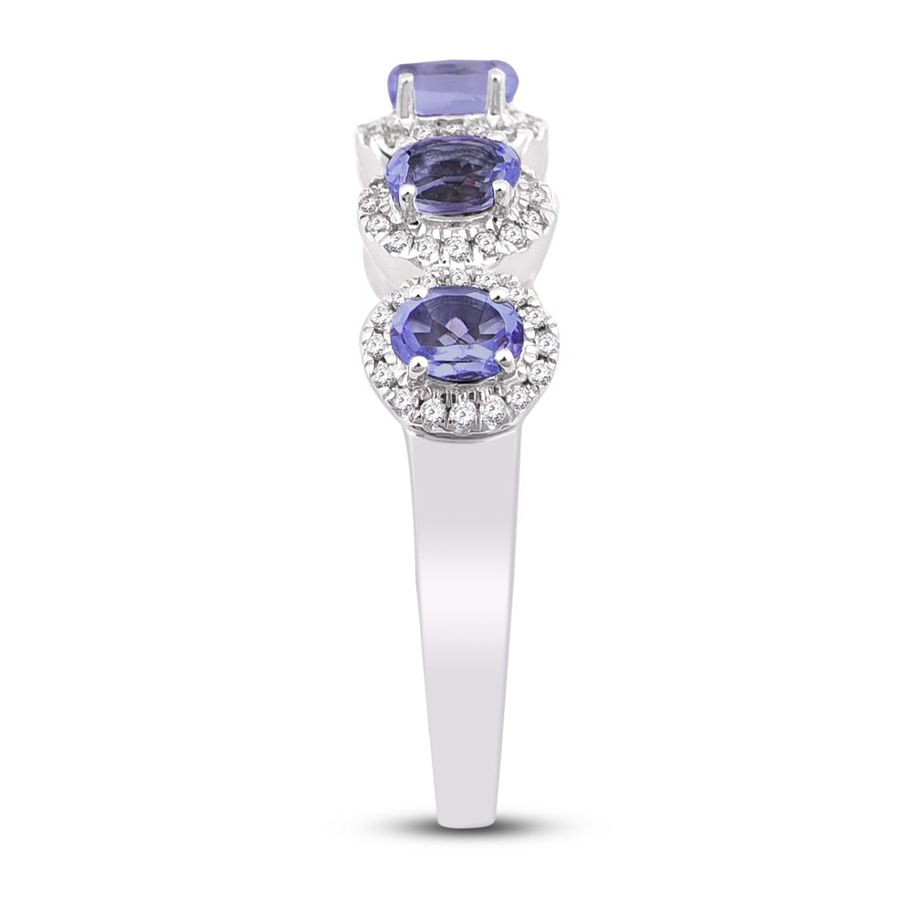 Natural Tanzanite Anniversary Ring 1/4 ct tw Diamonds 14K White Gold Mdk8TVki