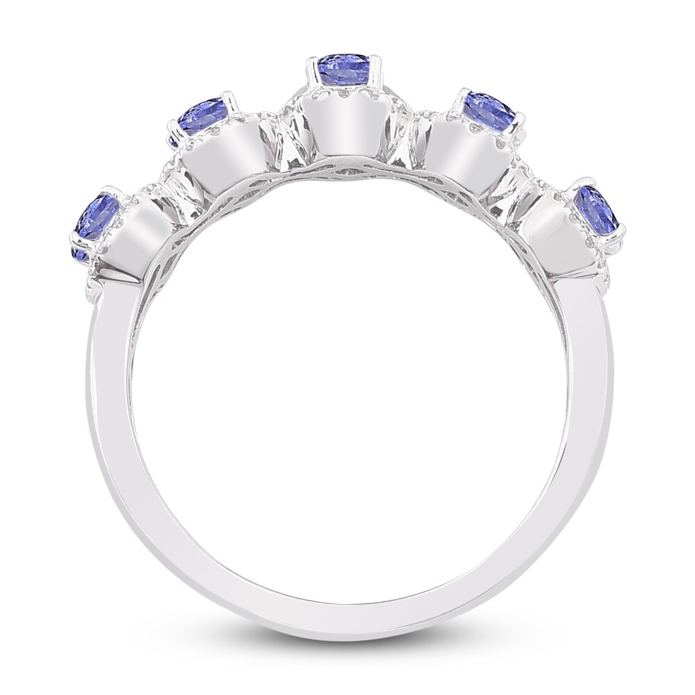 Natural Tanzanite Anniversary Ring 1/4 ct tw Diamonds 14K White Gold Mdk8TVki