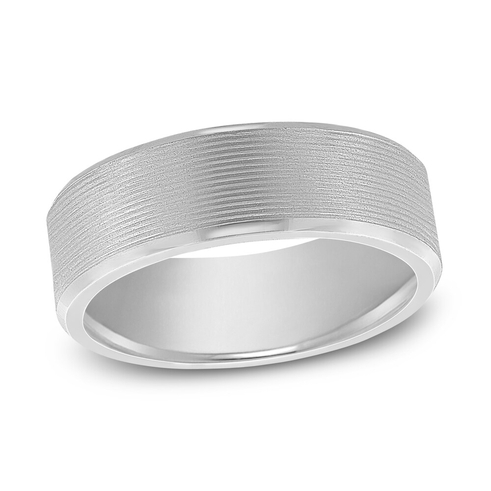 Lined Wedding Band 14K White Gold 7mm NGhdWPxf