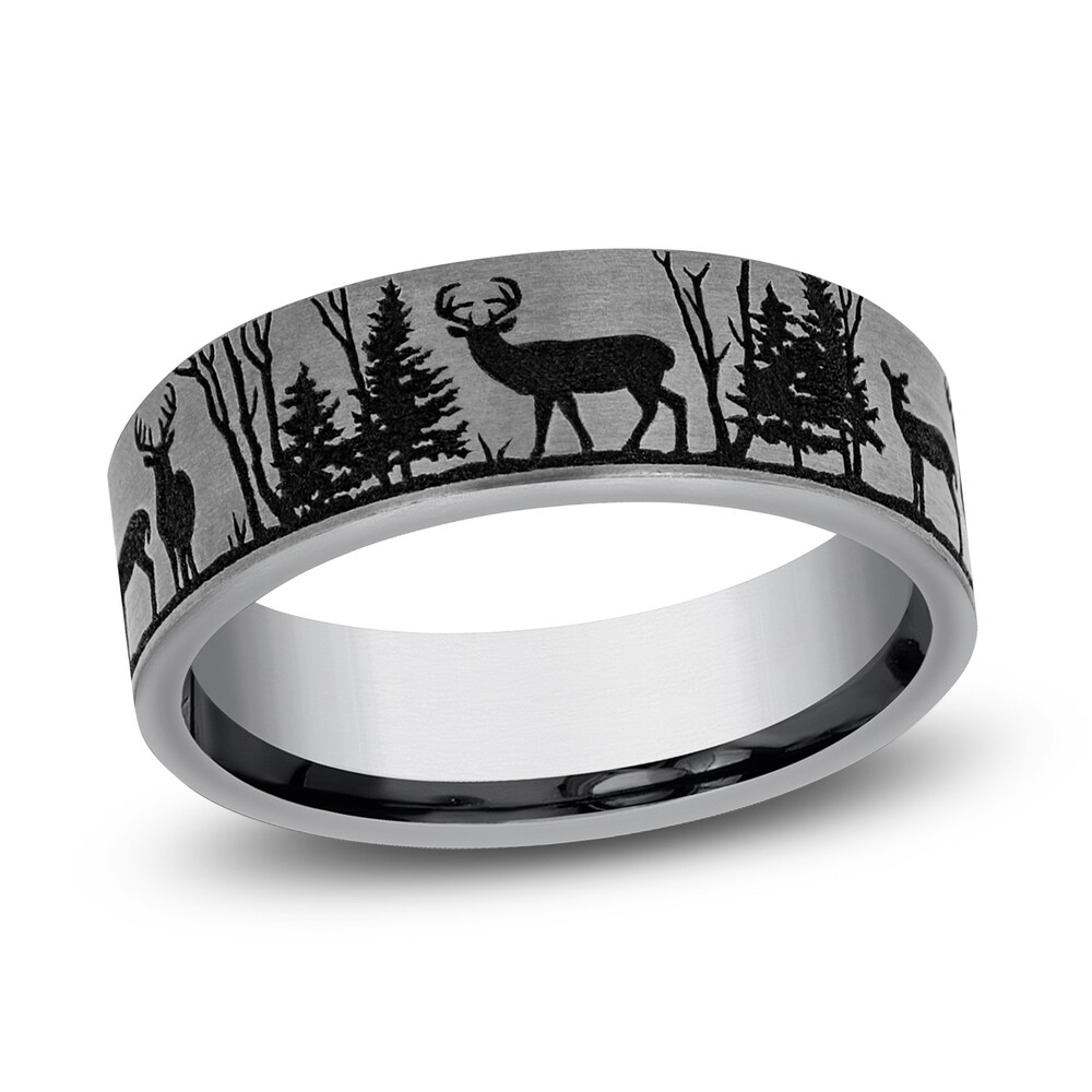 Men's Deer Wedding Band Gray Tantalum 7.0mm NKst9PJp