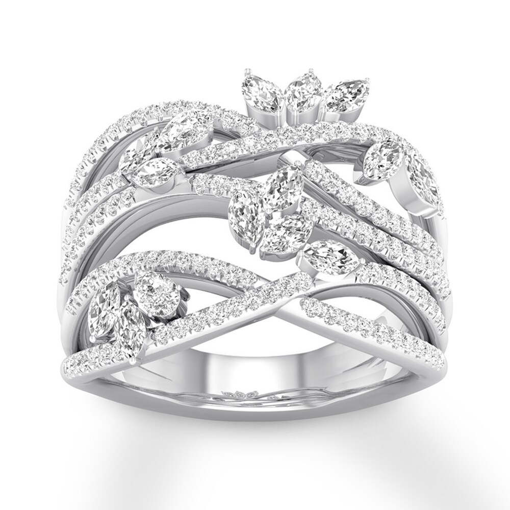 Diamond Ring 1-1/5 carats tw Round/Marquise/Pear-shaped 14K White Gold NShBchuW