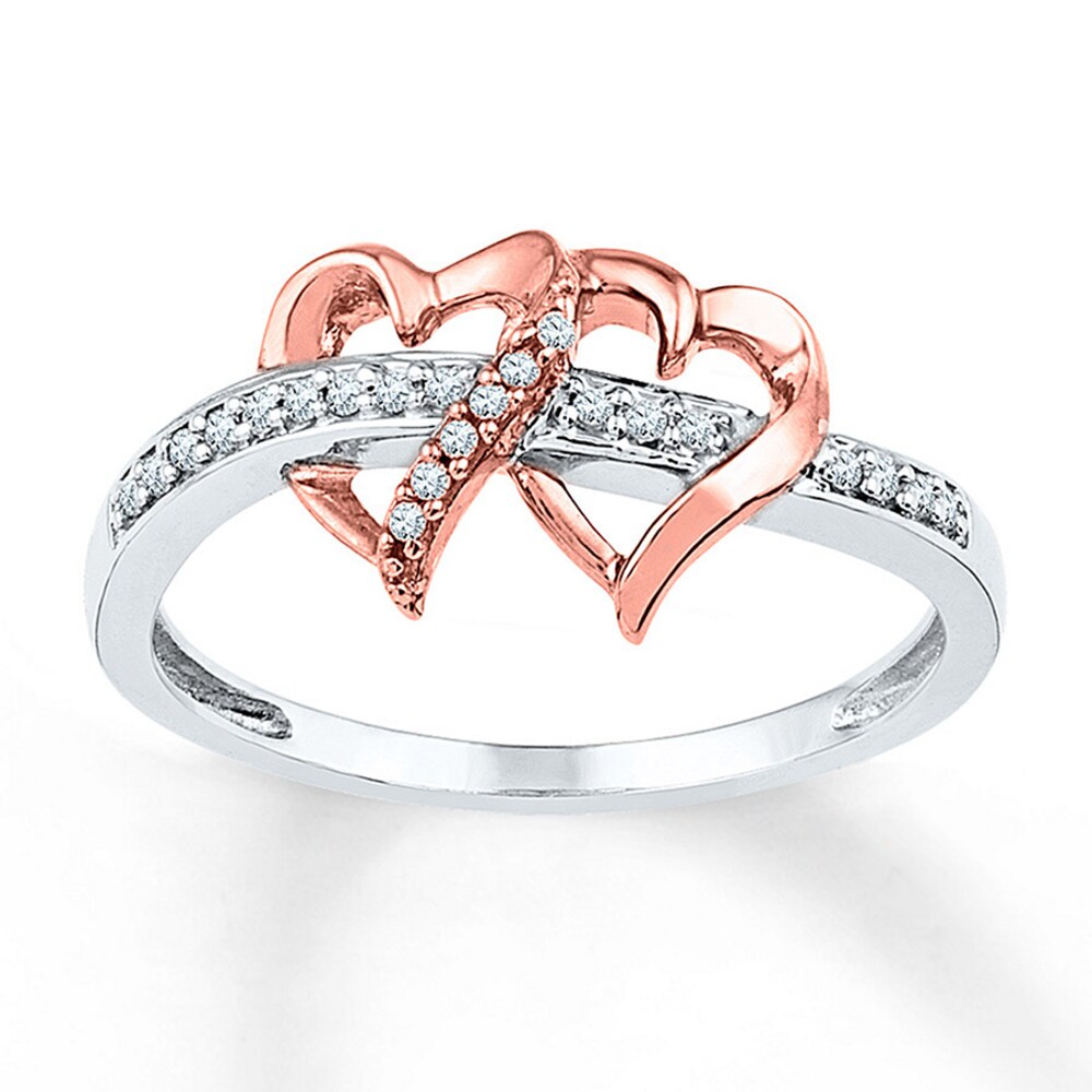 Diamond Heart Ring 1/10 cttw Round-cut Sterling Silver/10K Gold NTC741ut