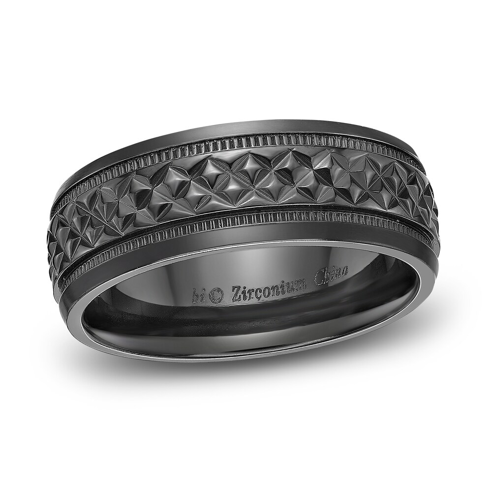 Men's Checkered Inlay Wedding Band Black Zirconium 8.0mm NuWKELDX