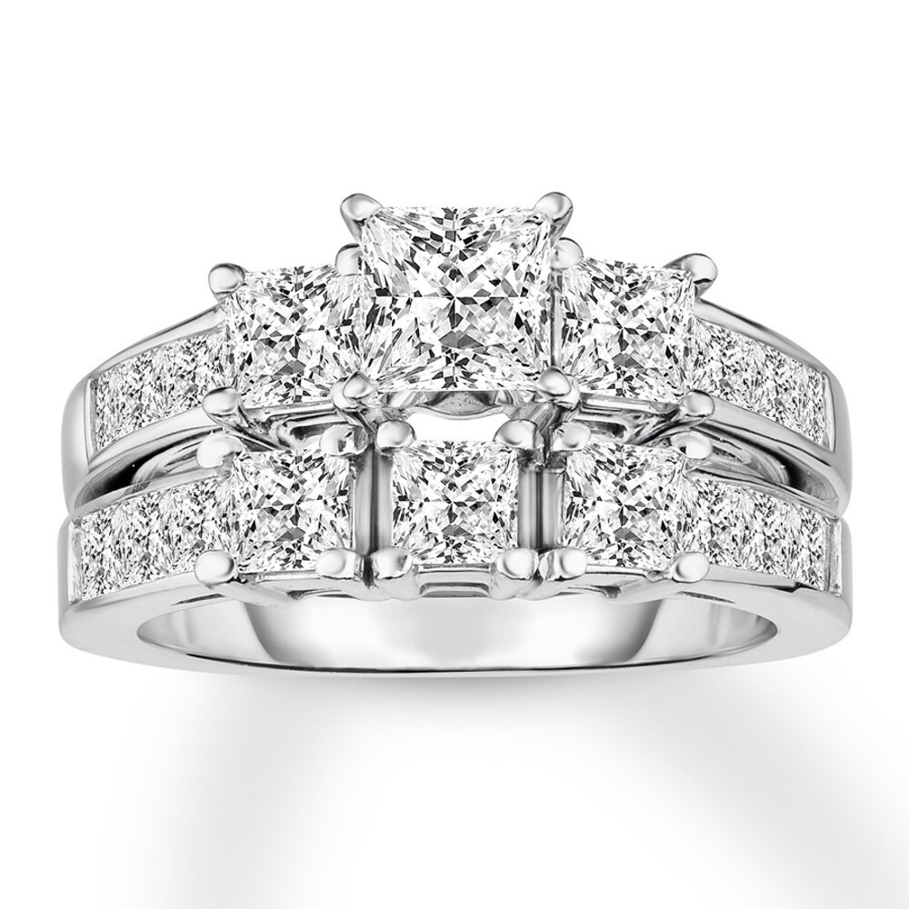 Diamond Bridal Set 3-1/3 ct tw Princess-cut 14K White Gold O0sqpOkx