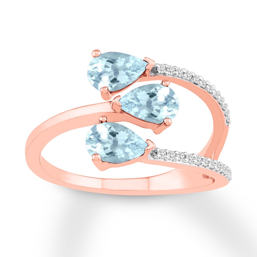 Aquamarine Ring 1/10 carat tw Diamonds 10K Rose Gold OPdaYg1S