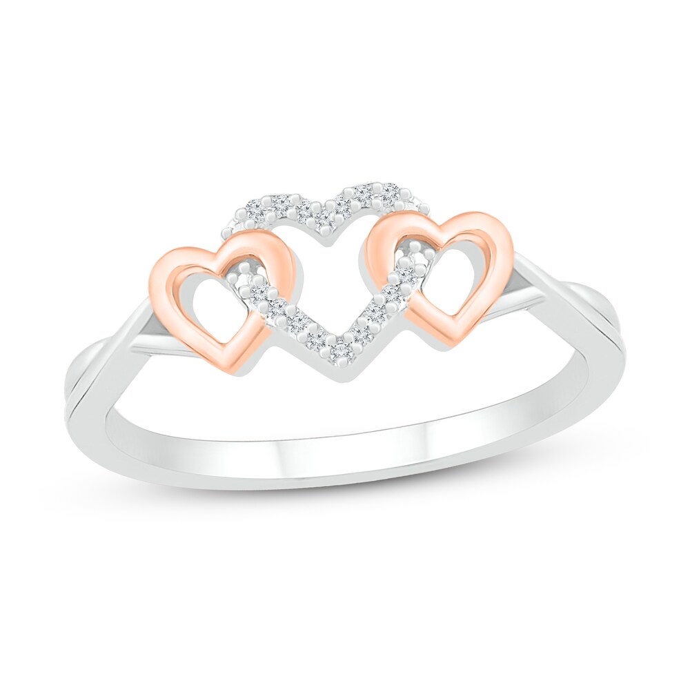 Diamond Heart Ring 1/20 ct tw Round Sterling Silver/10K Rose Gold OQ06hmfz