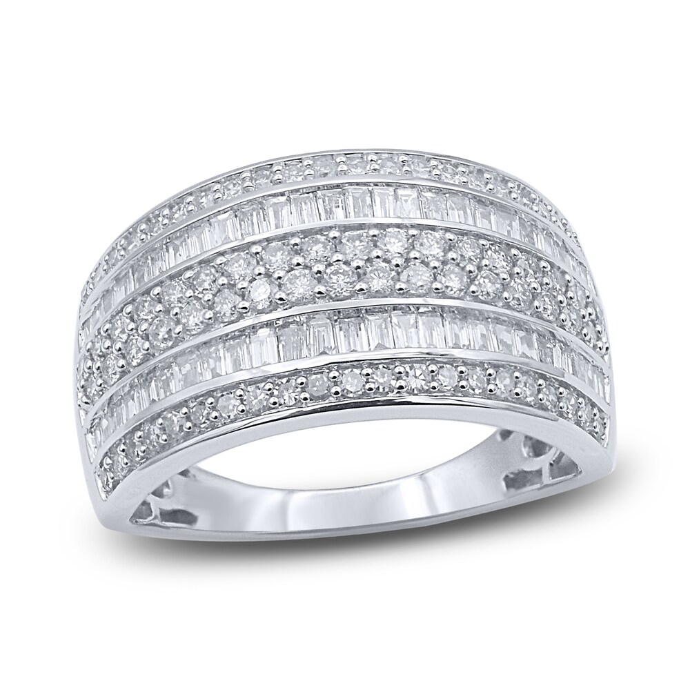 Diamond Multi-Row Anniversary Band 1 ct tw Round/Baguette 14K White Gold OUzfTJXz