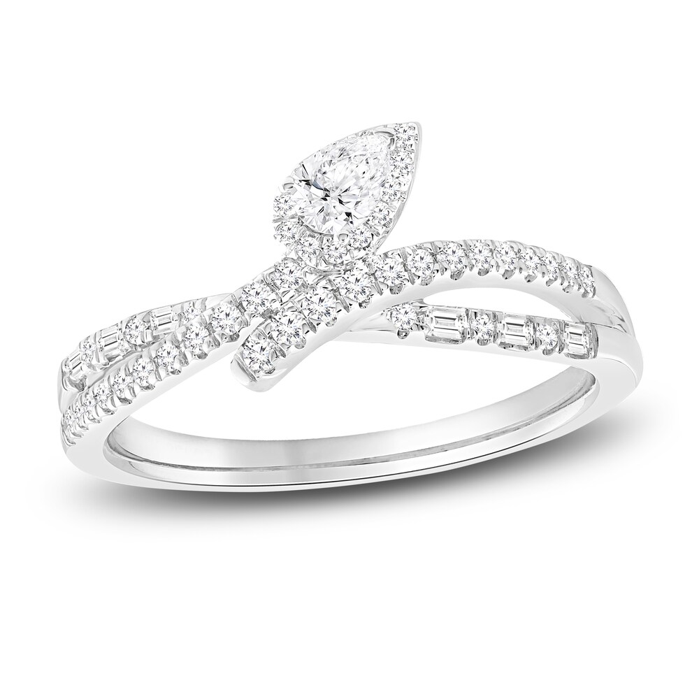 Diamond Ring 1/2 ct tw Pear/Round /Baguette 10K White Gold OZ5r49Fh