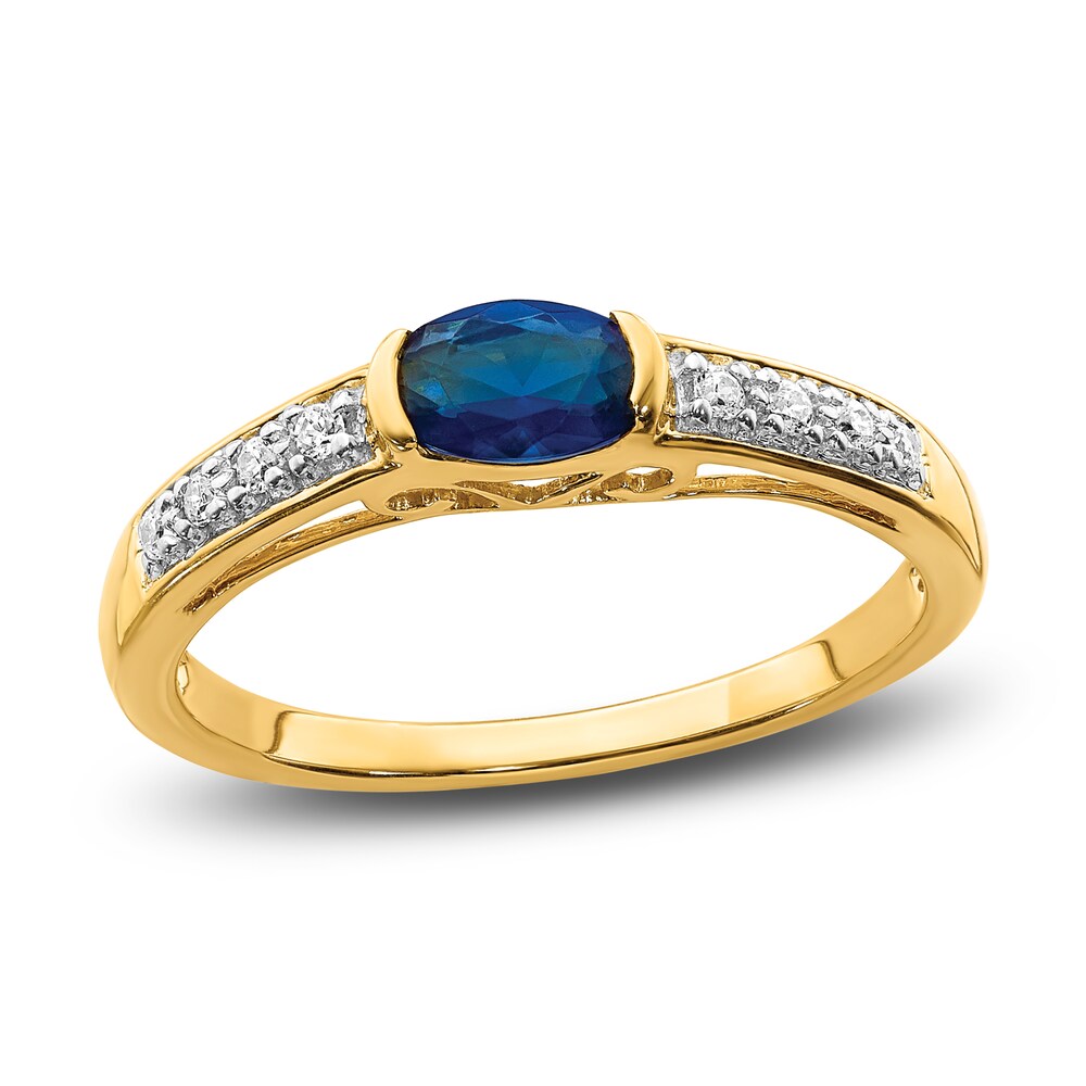 Natural Blue Sapphire Ring 1/15 ct tw Diamonds 14K Yellow Gold OfxqVrl0