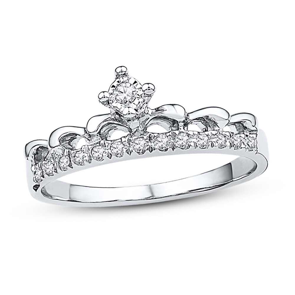 Crown Ring 1/10 ct tw Diamonds 10K White Gold Og1ovvWb