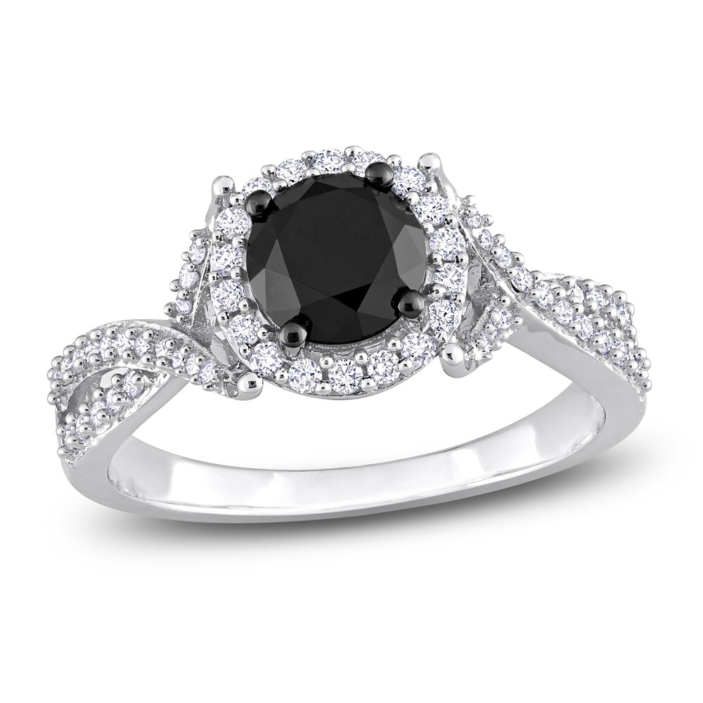 Black & White Diamond Halo Engagement Ring 1-1/3 ct tw Round 14K White Gold Oi3HRWFe