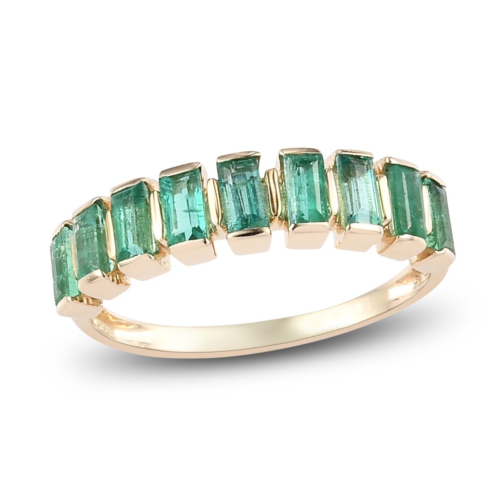 Natural Emerald Anniversary Ring 14K Yellow Gold OnW7cRok