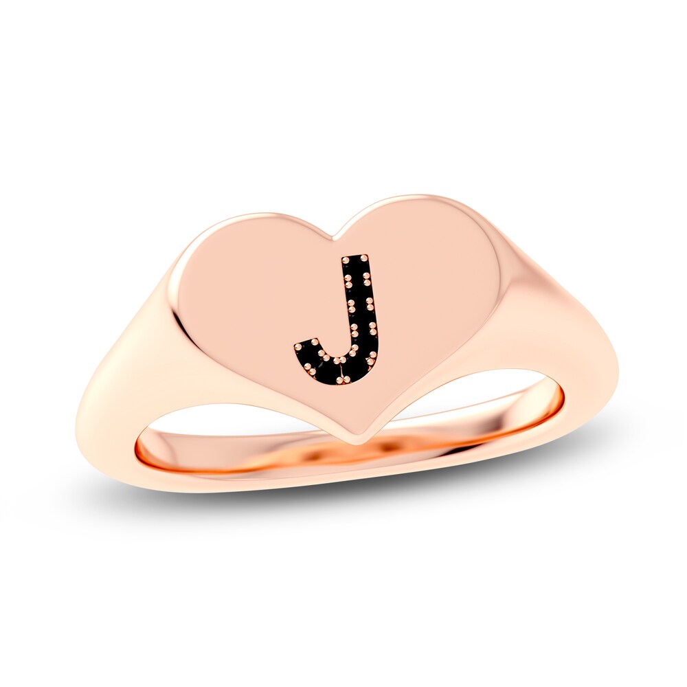 Juliette Maison Black Diamond Initial Heart Signet Ring 1/6 ct tw Round 10K Rose Gold OtTyWmgm