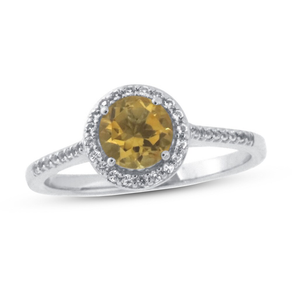 Citrine & White Topaz Ring 10K White Gold P4Oz6PMs