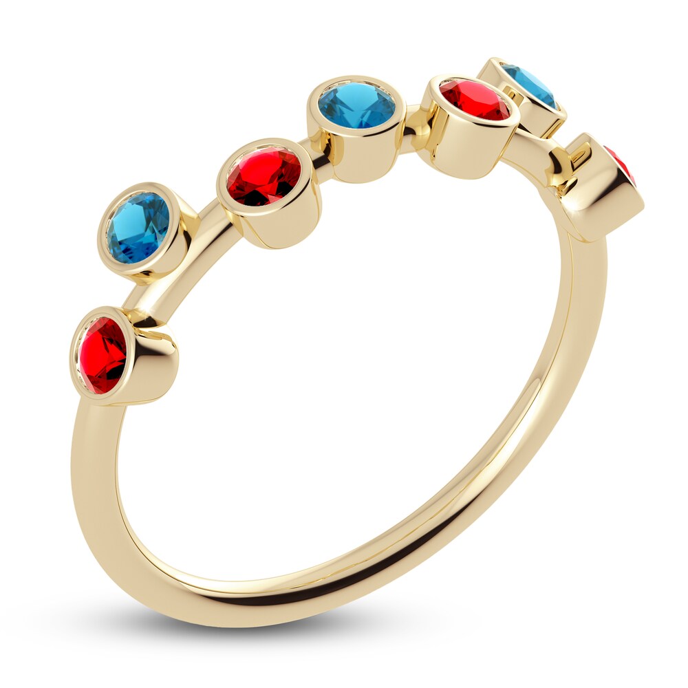 Juliette Maison Natural Blue Zircon & Natural Ruby Ring 10K Yellow Gold P4TPlfCc