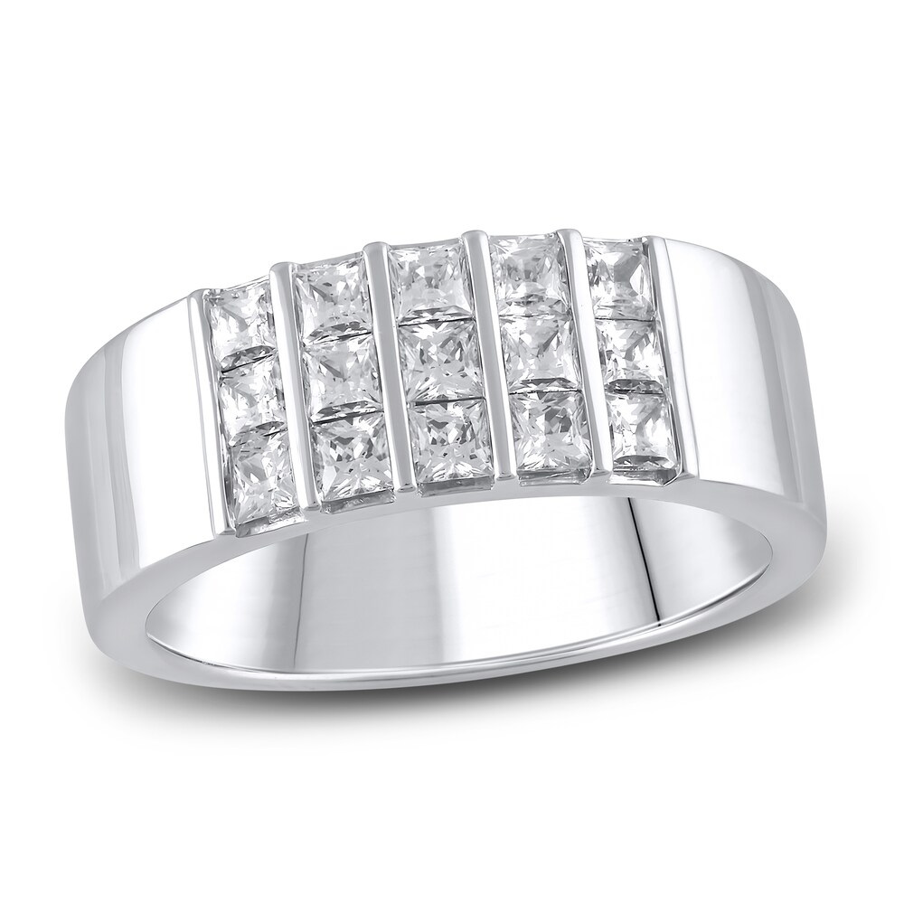 Men's Diamond Wedding Band 1-1/2 ct tw Princess 10K White Gold PIwDk23t