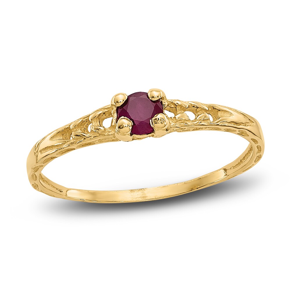 Natural Ruby Birthstone Ring 14K Yellow Gold PYvhSJwy