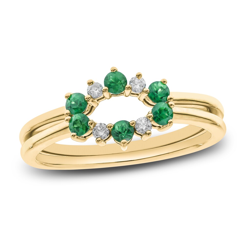 Natural Emerald Ring 1/15 ct tw Diamonds 14K Yellow Gold PbyX9Pbt