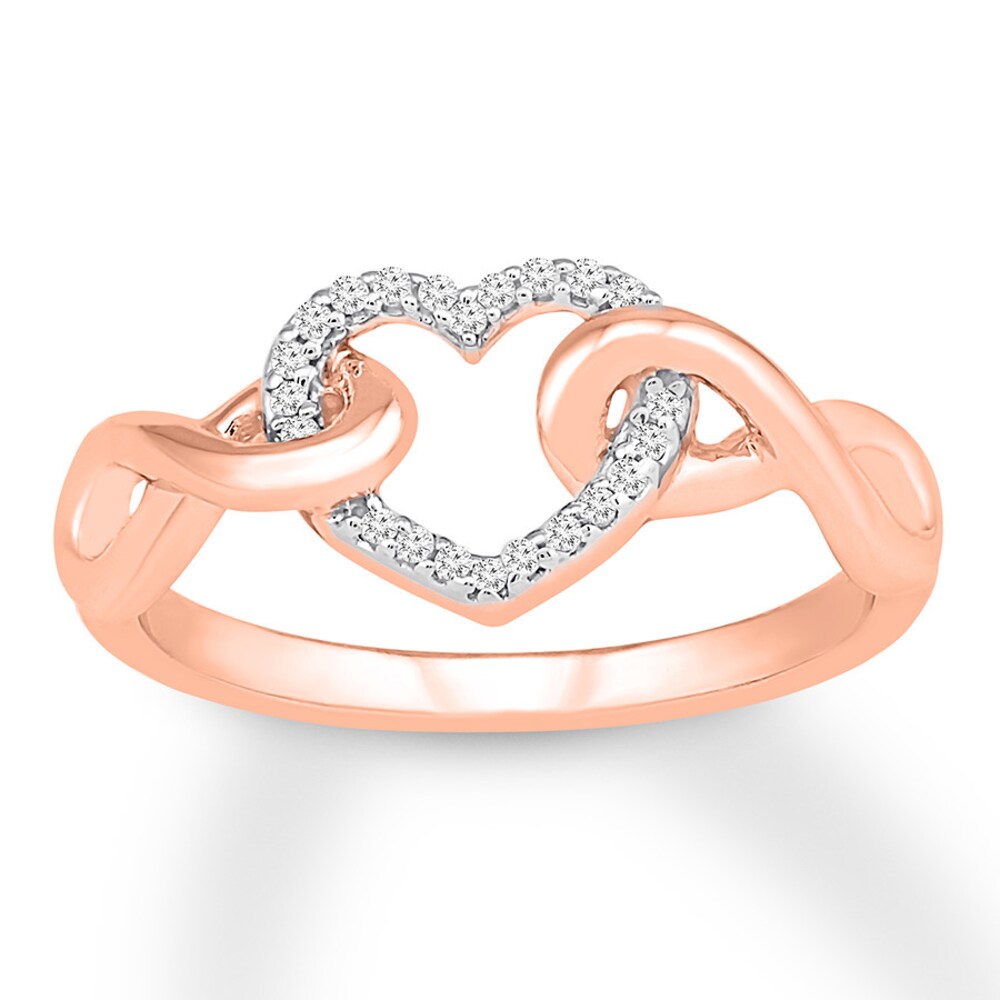 Diamond Heart Ring 1/10 carat tw Round 10K Rose Gold PoR1dJw2