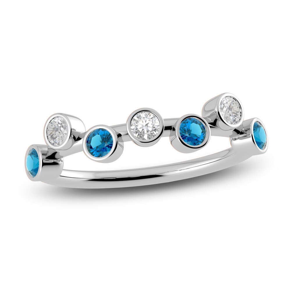 Juliette Maison Natural Blue Zircon & Natural White Sapphire Ring 10K White Gold PpFdOGkl