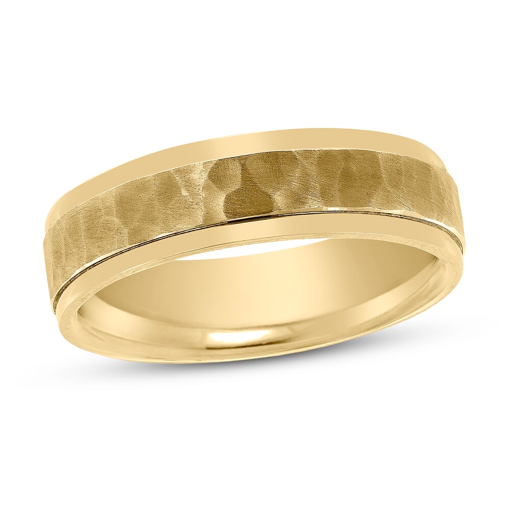 Men's Hammered Wedding Band 14K Yellow Gold 6mm PqAVequj