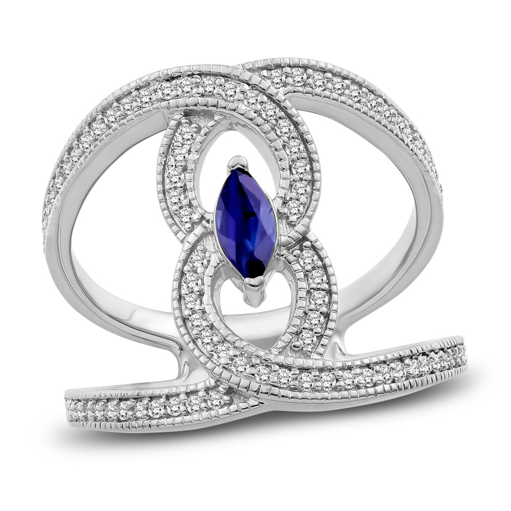 Natural Blue Sapphire Ring 1/3 ct tw Diamonds 14K White Gold PqOMNE5j