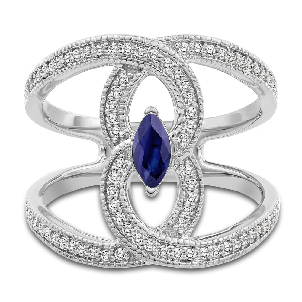 Natural Blue Sapphire Ring 1/3 ct tw Diamonds 14K White Gold PqOMNE5j
