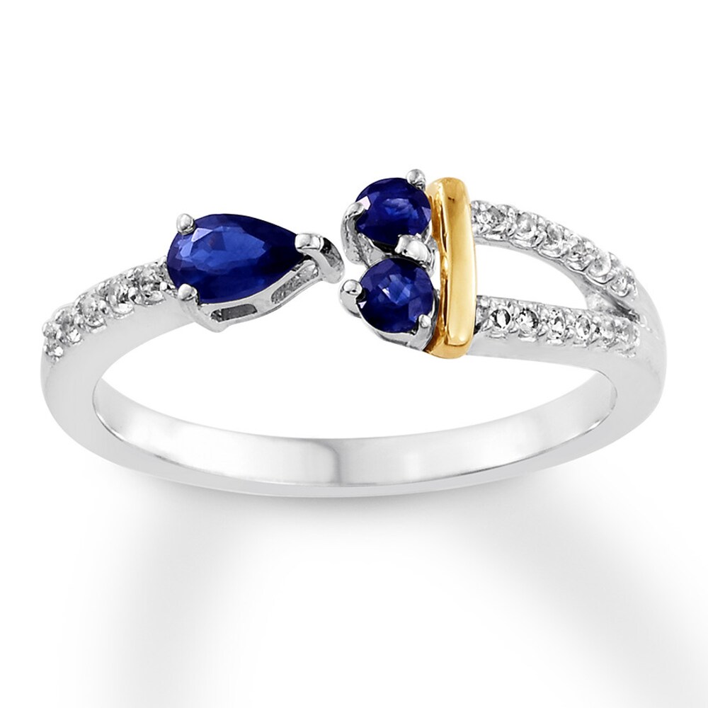 Natural Sapphire Ring White Topaz Sterling Silver/10K Gold QFkRifr1 [QFkRifr1]