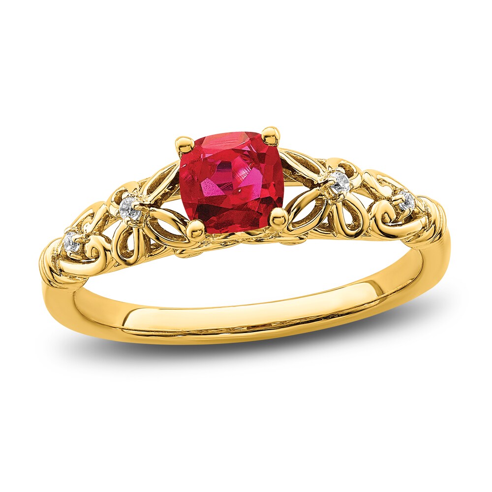 Natural Ruby Ring Diamond Accents 14K Yellow Gold QJEpnXJM