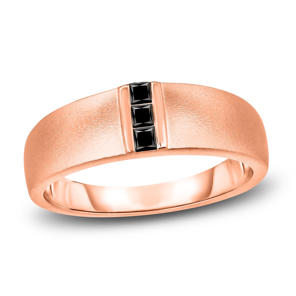 Men\'s Black Diamond Anniversary Ring 1/4 ct tw Princess 14K Rose Gold QQ3oDaV3