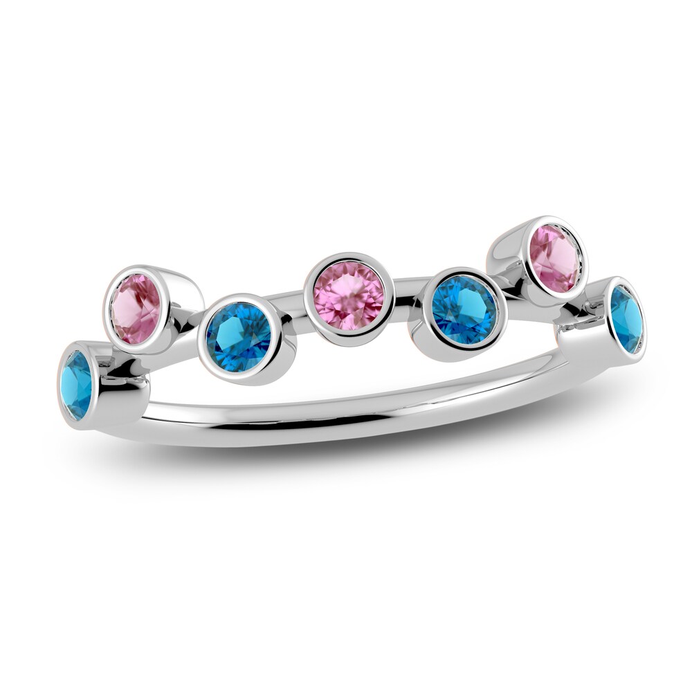 Juliette Maison Natural Pink Tourmaline & Natural Blue Zircon Ring 10K White Gold QTDKejHU