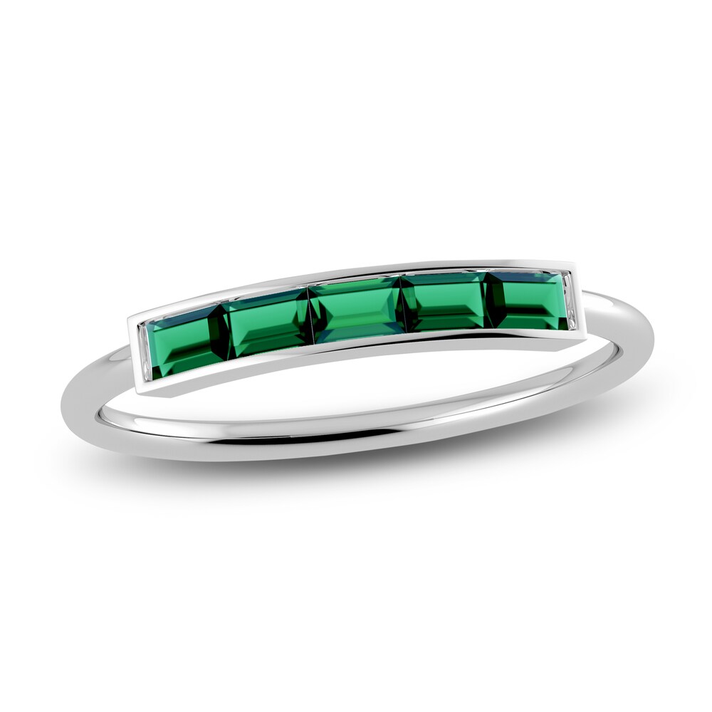 Juliette Maison Natural Emerald Baguette Bar Ring 10K White Gold QWgYTNqa