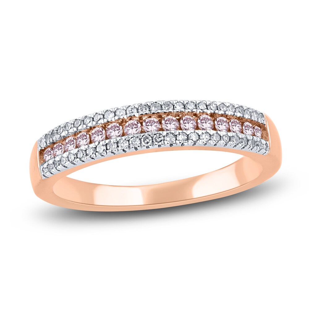 Pink & White Diamond Anniversary Band 1/3 ct tw Round 14K Two-Tone Gold QaAzRRQO