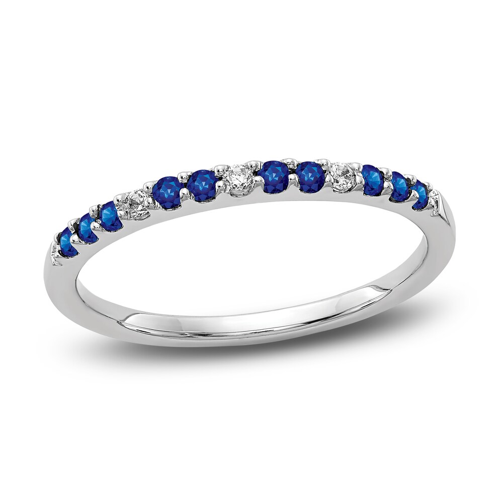 Natural Blue Sapphire Ring 1/20 ct tw Diamonds 14K White Gold QkONQot5