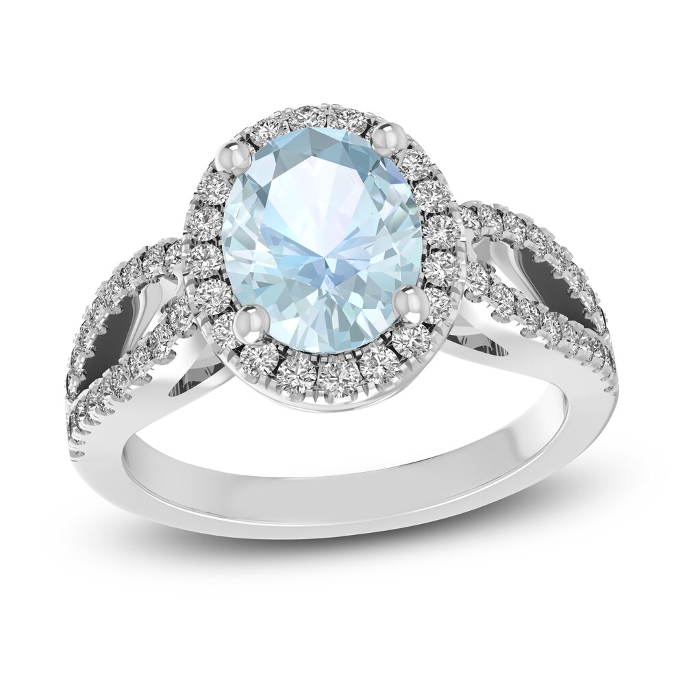 Natural Aquamarine & Natural White Topaz Oval Ring 10K White Gold Qlt7fqEN [Qlt7fqEN]