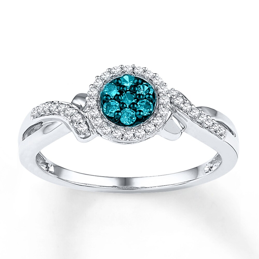 Blue Diamond Ring 1/4 ct tw Round-cut 10K White Gold QqWO85Q4