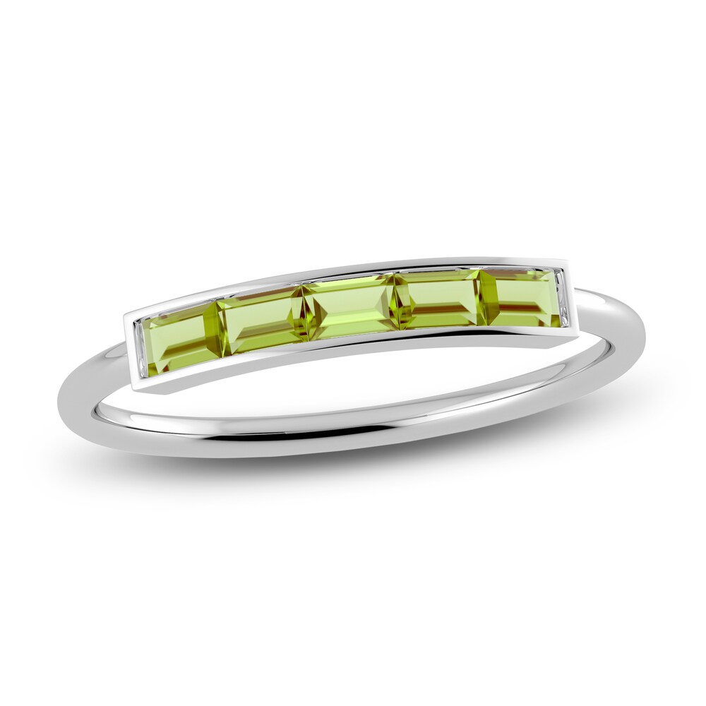 Juliette Maison Natural Peridot Baguette Bar Ring 10K White Gold Qy55Ht3P