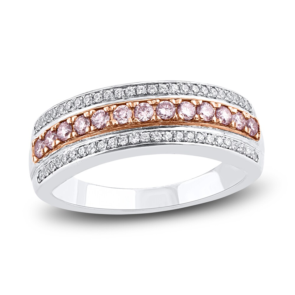 Pink & White Diamond Anniversary Band 1/2 ct tw Round 14K Two-Tone Gold R4OWncCd