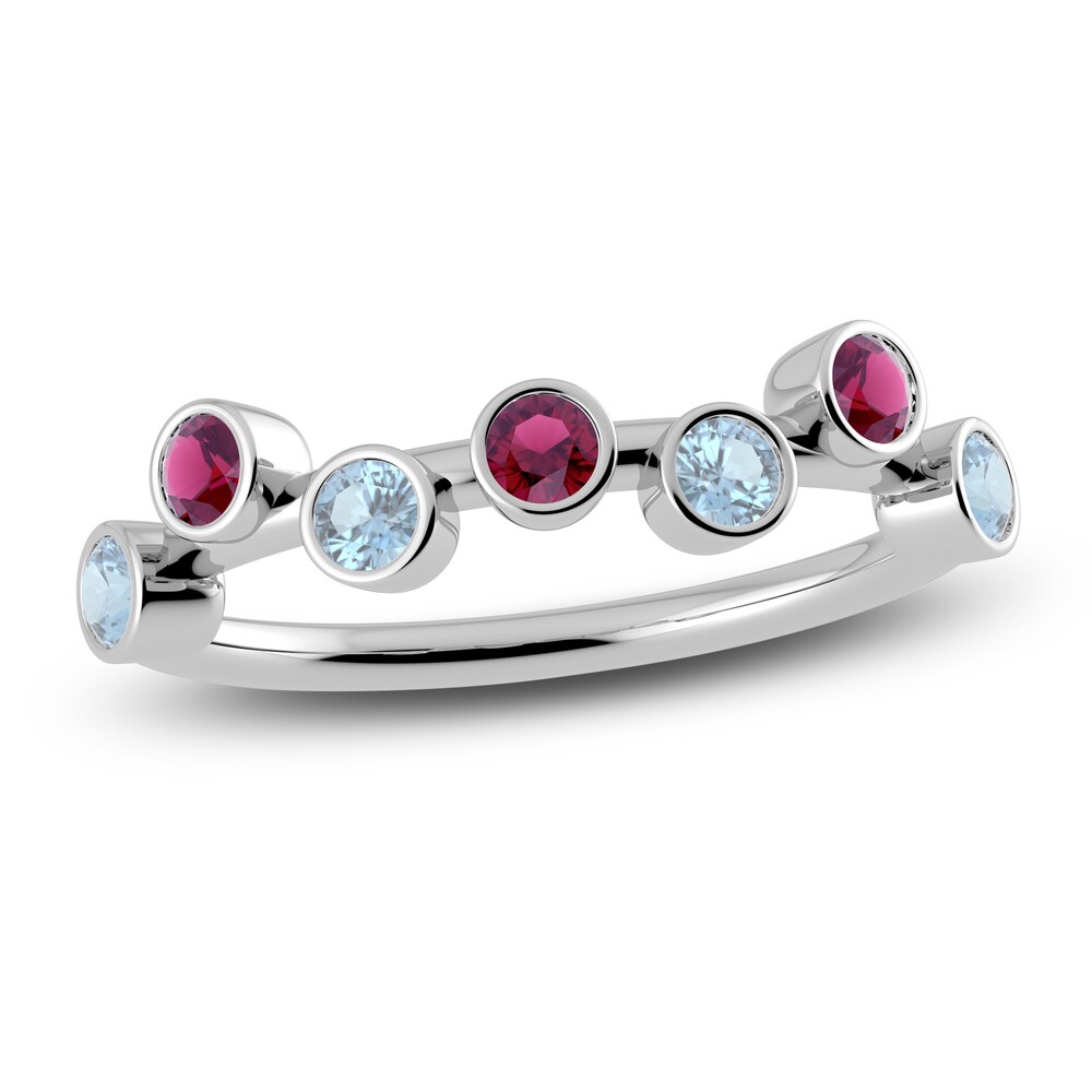 Juliette Maison Natural Aquamarine & Natural Rhodolite Garnet Ring 10K White Gold R9s49GuD