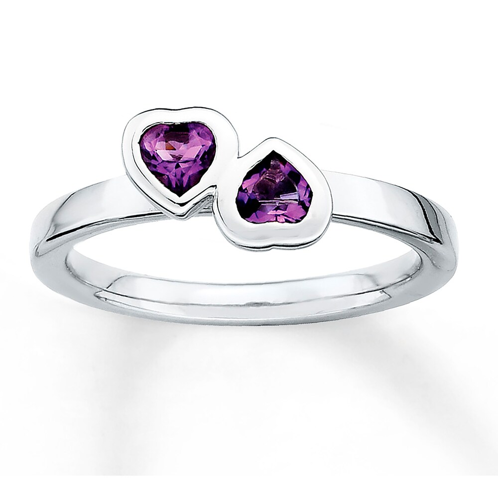 Stackable Heart Ring Amethysts Sterling Silver RFXhYG2V